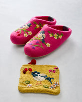 Bird & Blossom - French Knot Slippers & Pouch Bundle - Multi