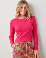 Bright Pink - Pointelle Long Sleeve - Shirt
