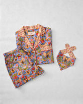 Bee Tapestry - Short PJ Set & Pet Bandana - Delphinium Blue
