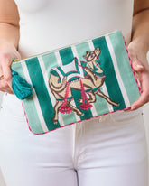 Camel's Courtyard - Embroidered Pouch - Avocado