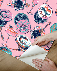 Champagne & Caviar - Peel & Stick Wallpaper - Pink