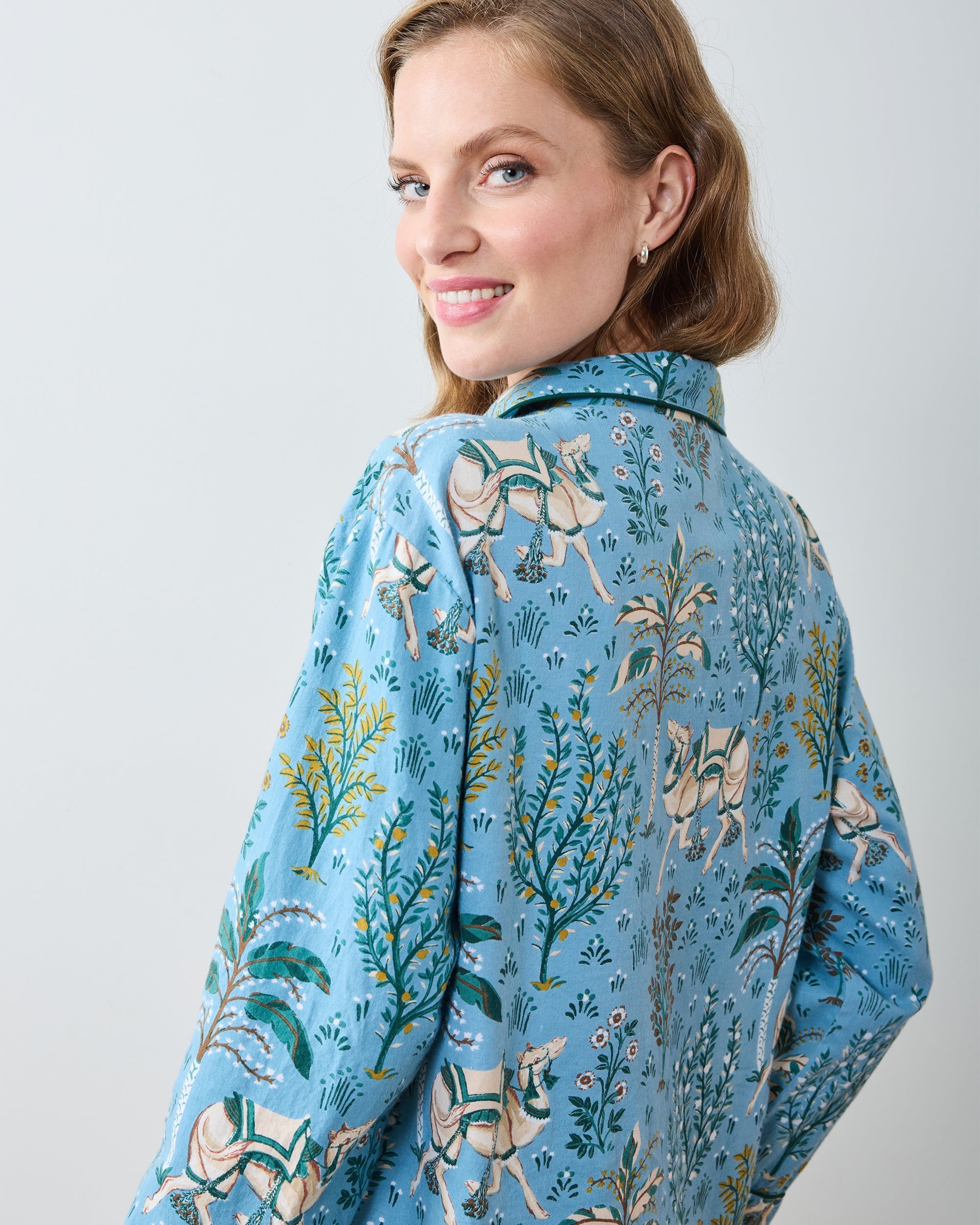 Camel's Courtyard - Lightweight Flannel Long PJ Set - Slate Blue