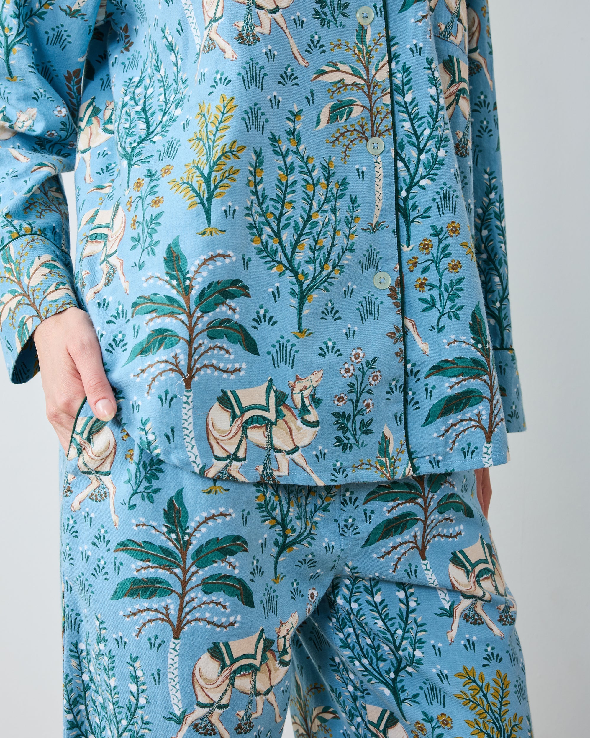 Camel's Courtyard - Lightweight Flannel Long PJ Set - Slate Blue