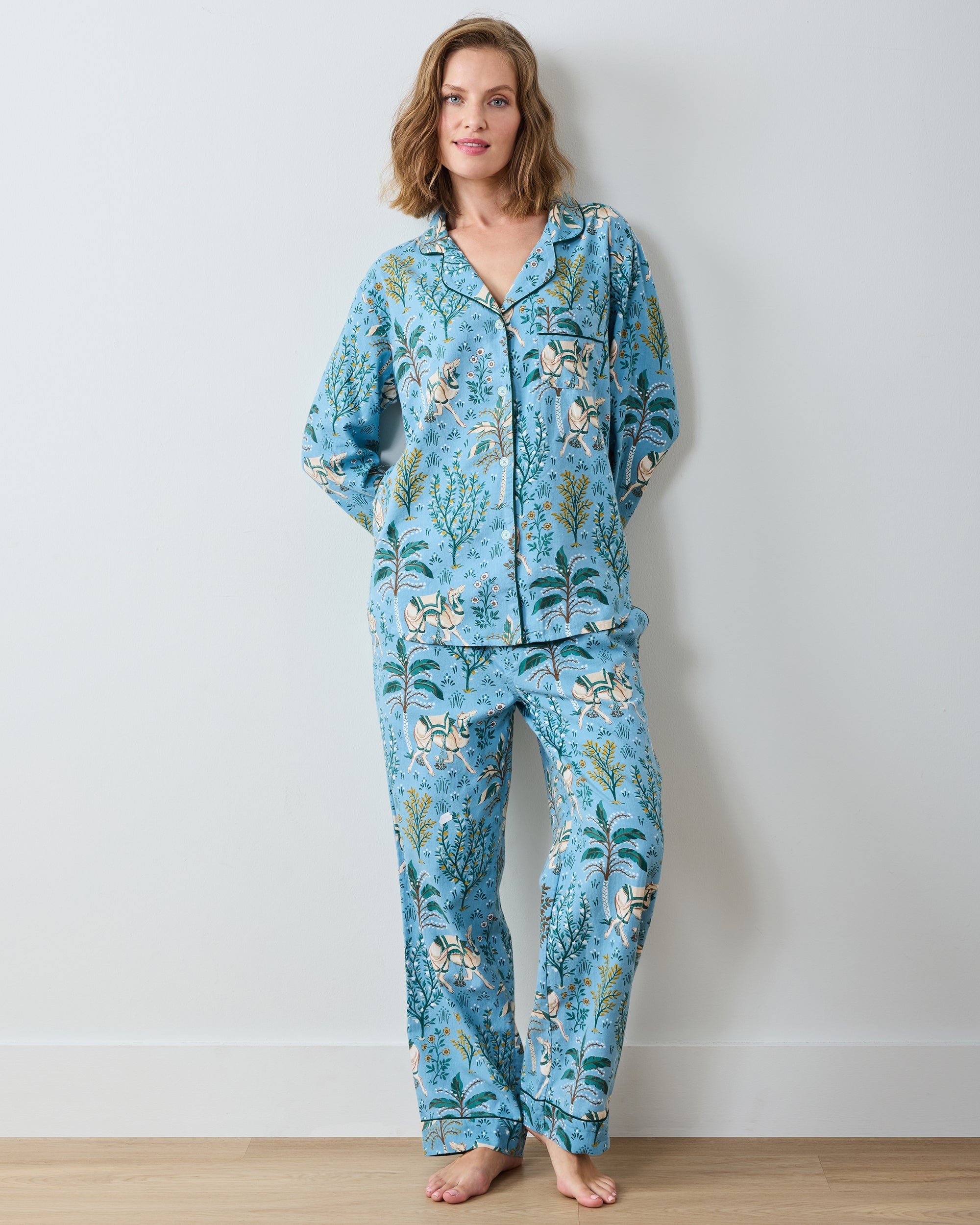 Camel's Courtyard - Lightweight Flannel Long PJ Set - Slate Blue