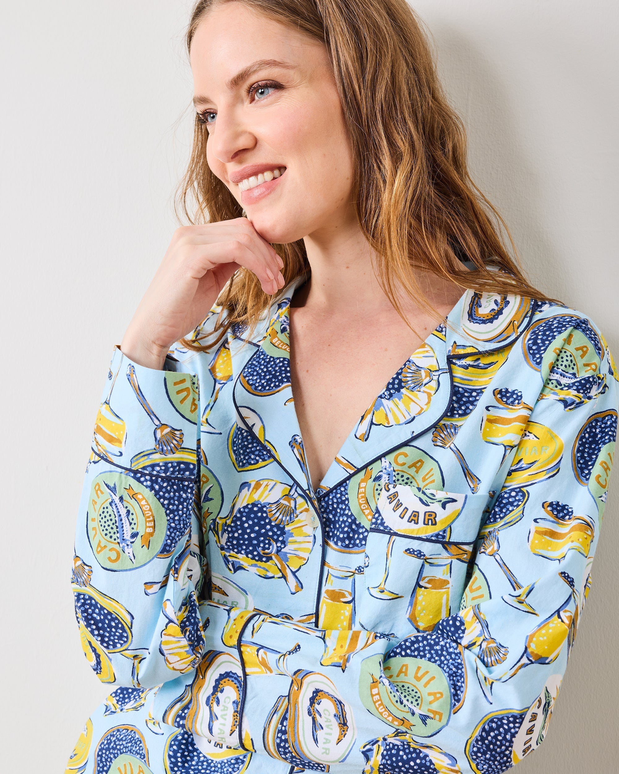 Champagne & Caviar - Petite Long PJ Set - Pale Blue