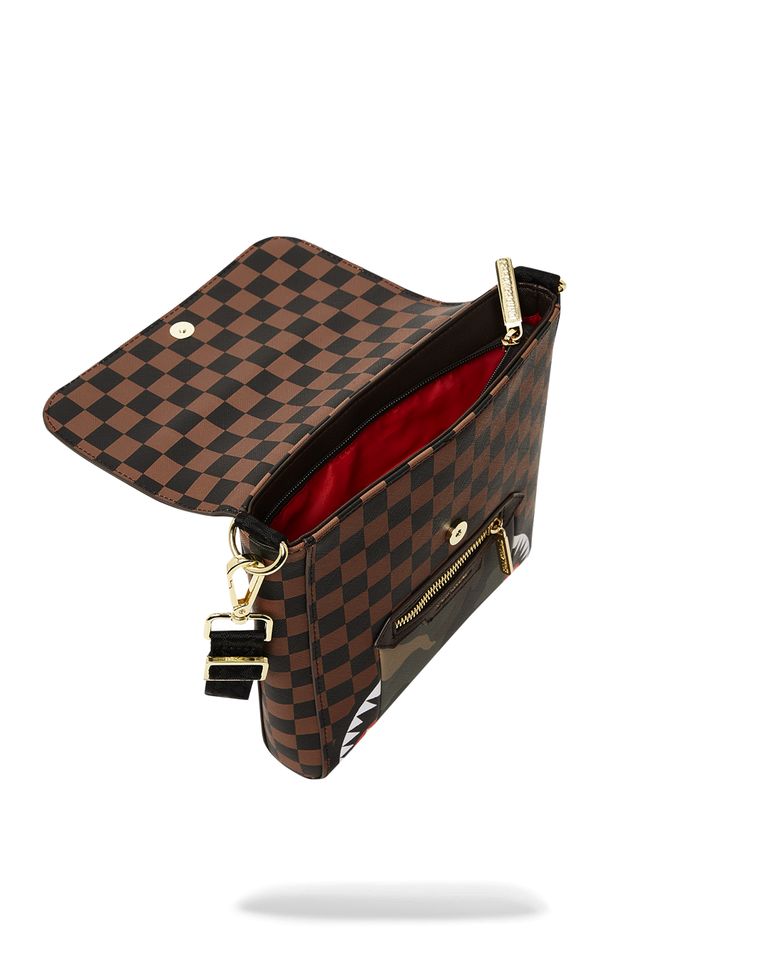EXTERIOR GOLD ZIP POCKET SHARKS IN PARIS MESSENGER SLING BAG