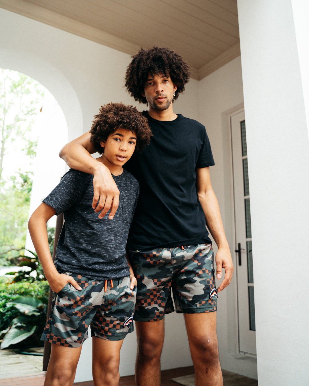 KIDS CAMO CHECKERED SWIM TRUNKS