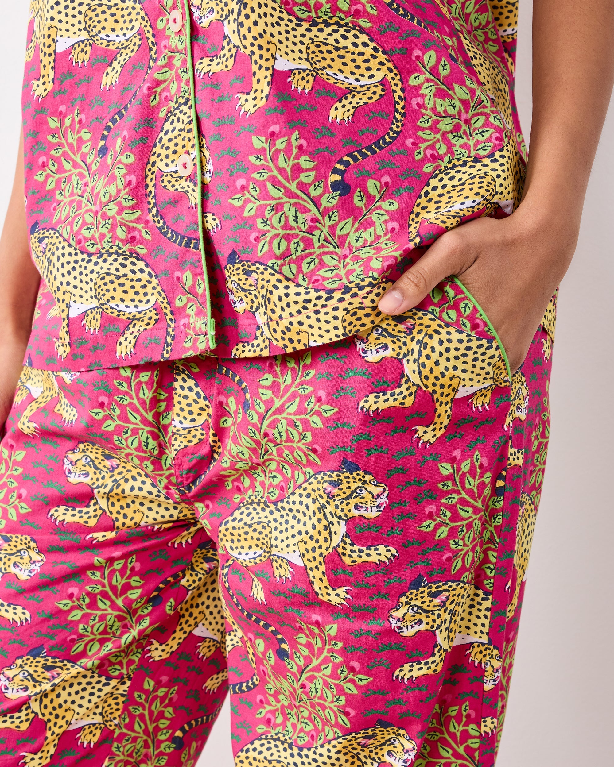 Bagheera - Short Sleeve Top & Long Pants Set - Hot Pink