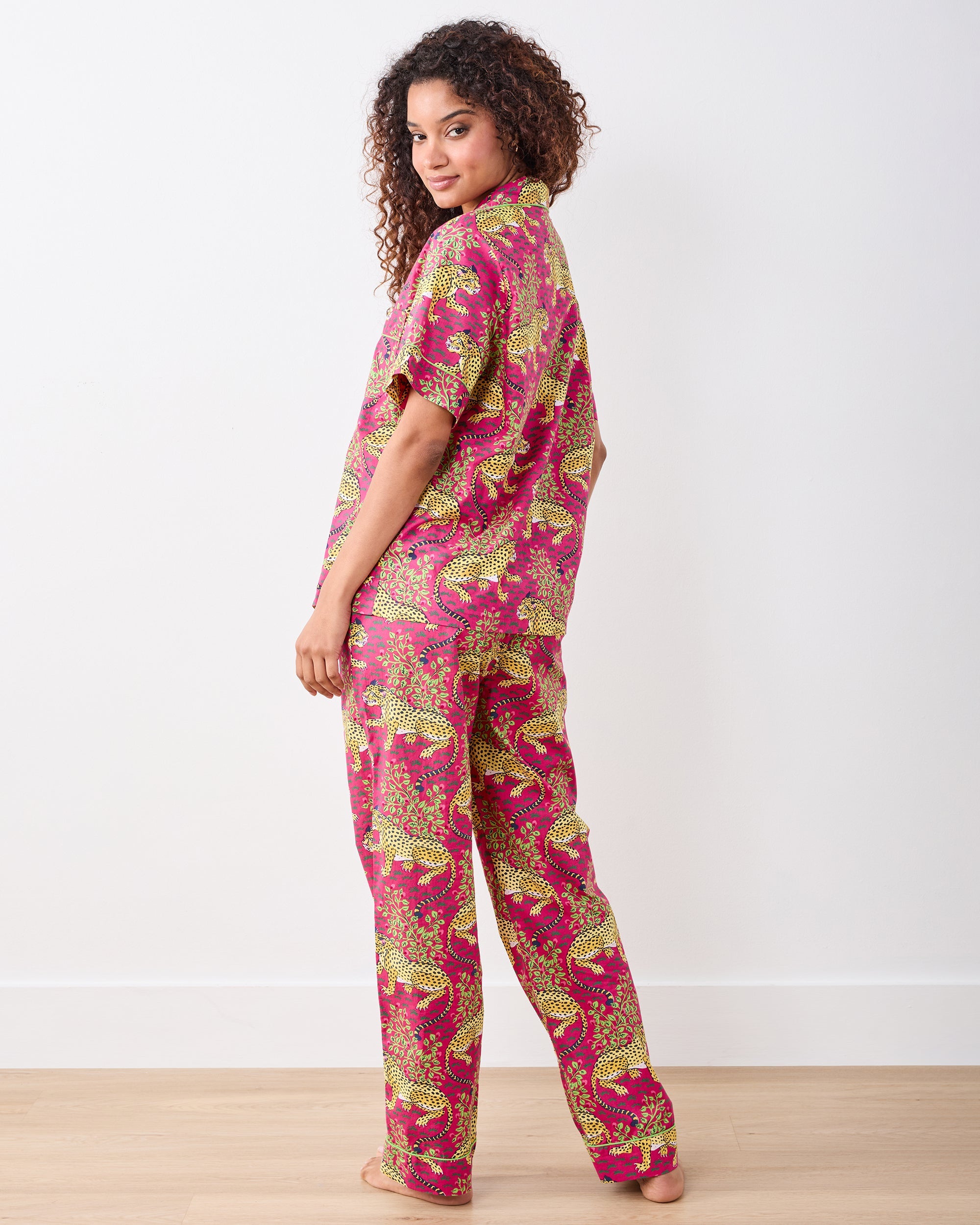 Bagheera - Short Sleeve Top & Long Pants Set - Hot Pink