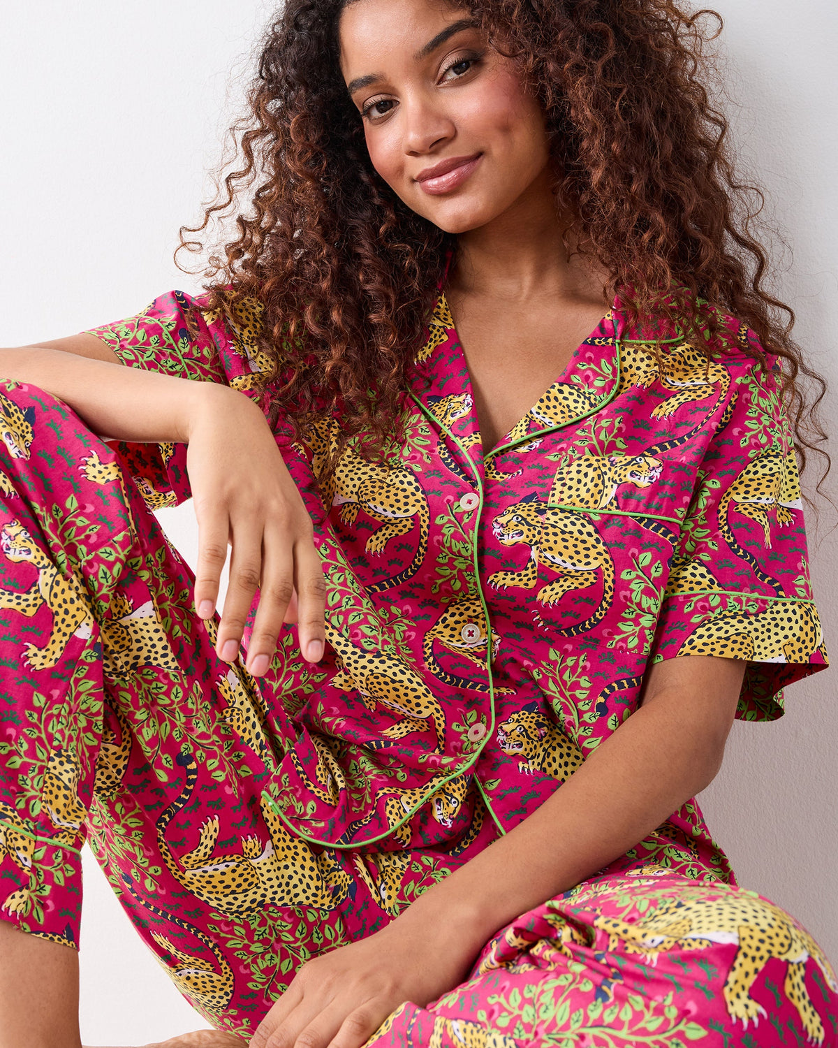 Bagheera - Short Sleeve Top & Long Pants Set - Hot Pink