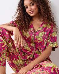 Bagheera - Short Sleeve Top & Long Pants Set - Hot Pink