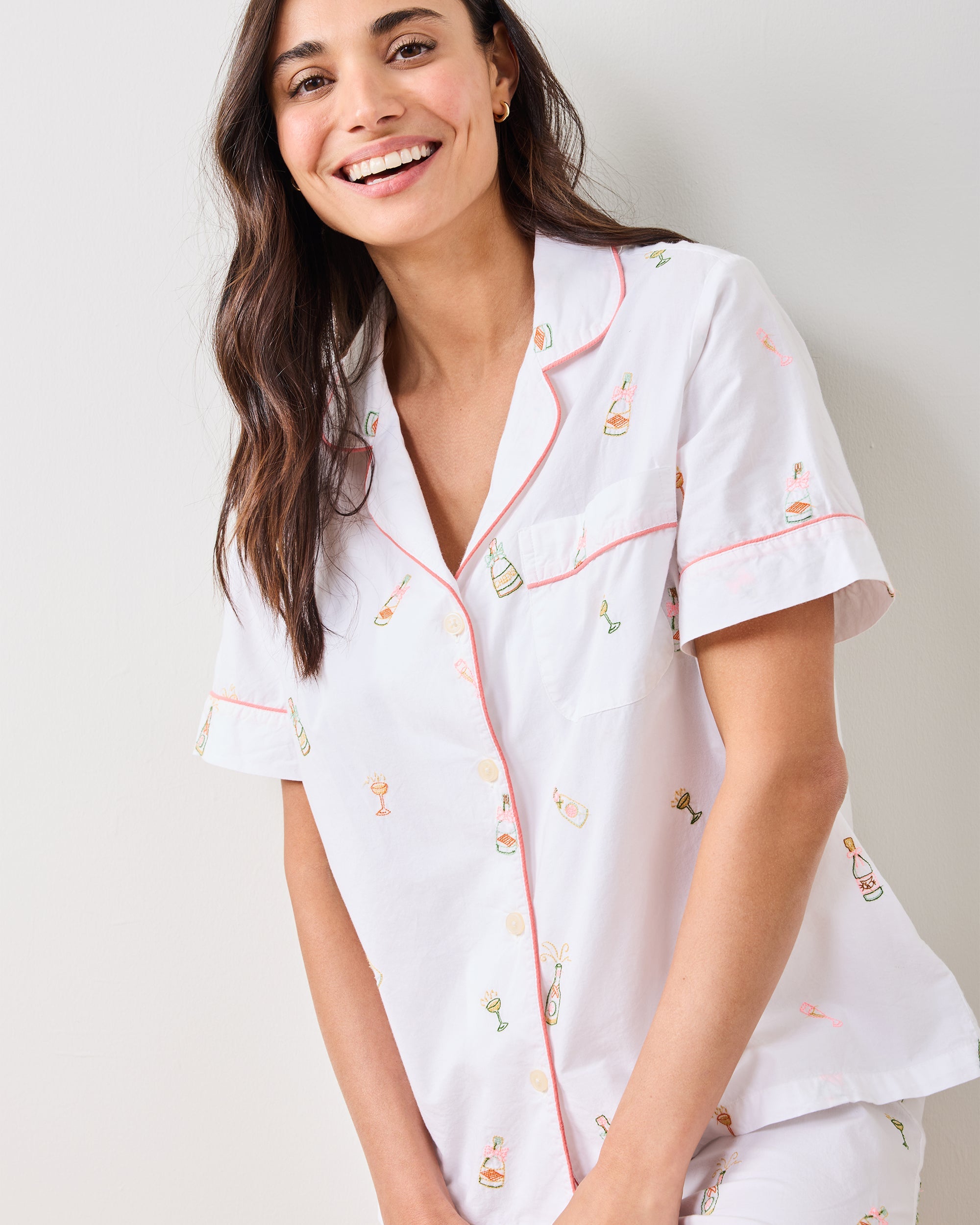 Bubbly Brunch - Short Sleeve Top & Cropped Pants Set - Cloud