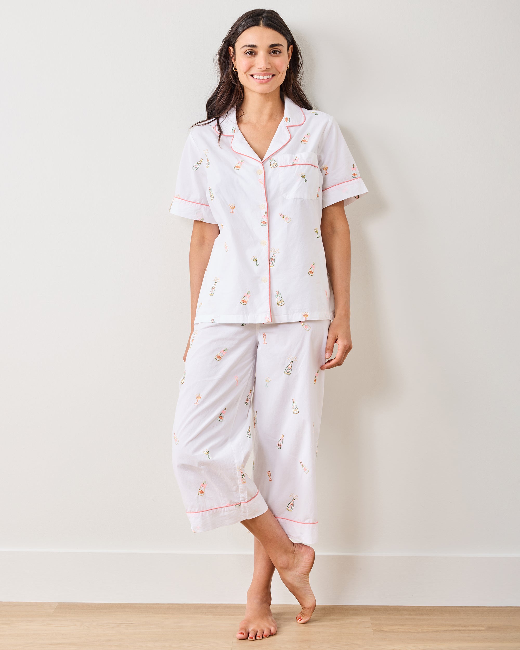 Bubbly Brunch - Short Sleeve Top & Cropped Pants Set - Cloud