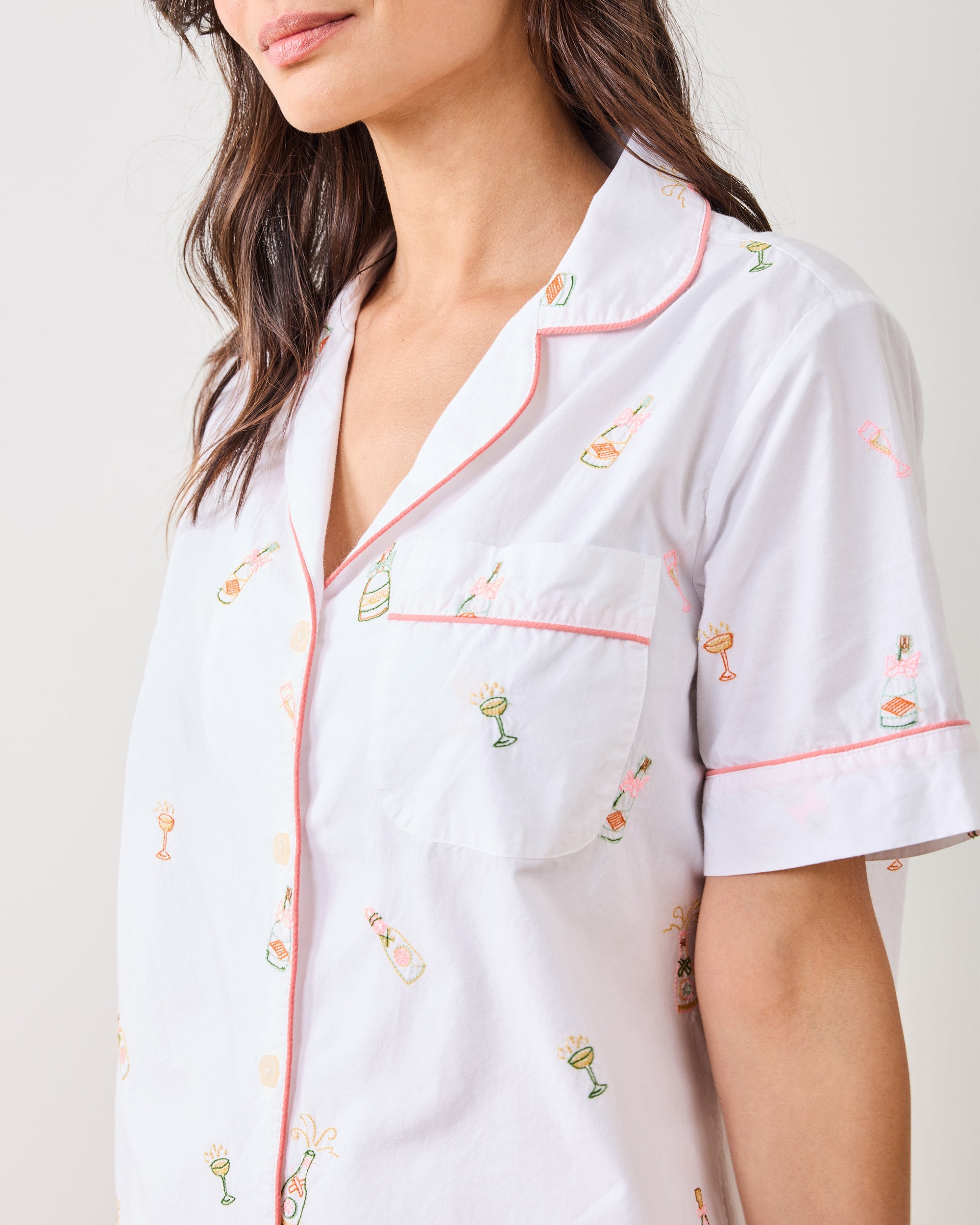 Bubbly Brunch - Short Sleeve Top & Cropped Pants Set - Cloud