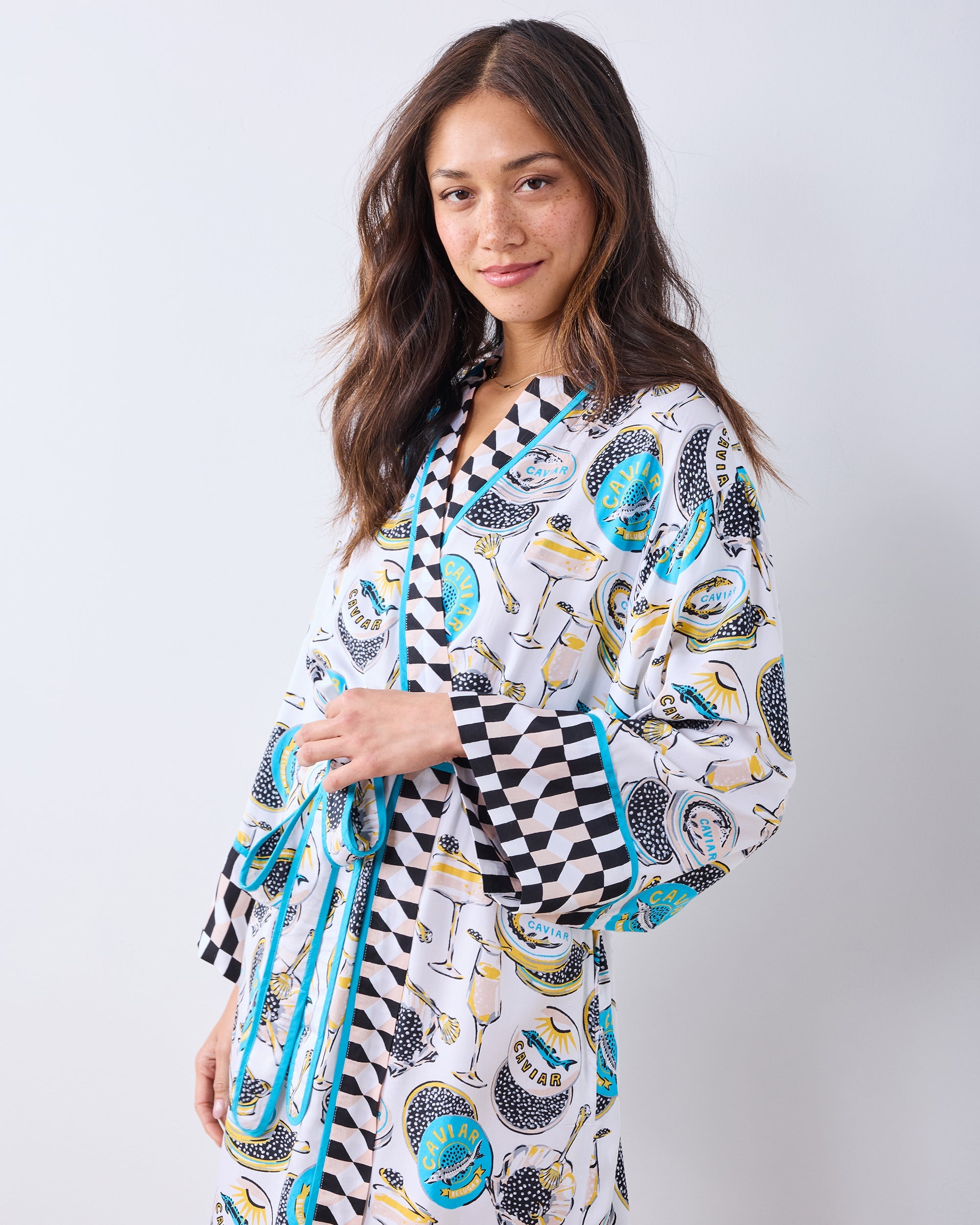 Champagne & Caviar - Eco Satin Robe - Pearl