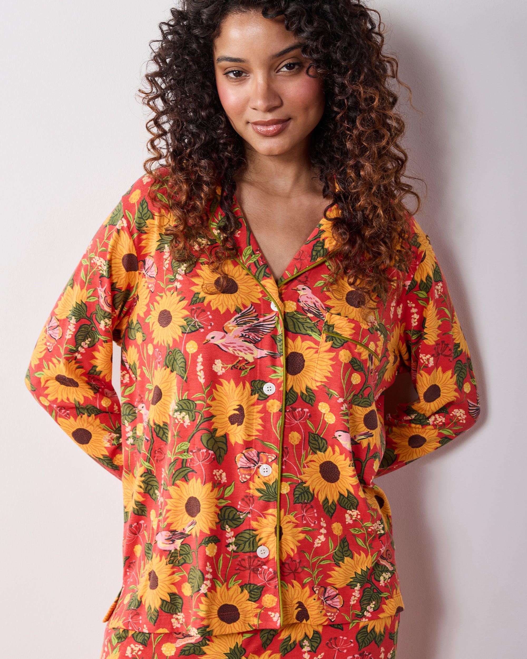 Autumn Sunflowers - Organic Pima Modal Knit Long PJ Set - Orange