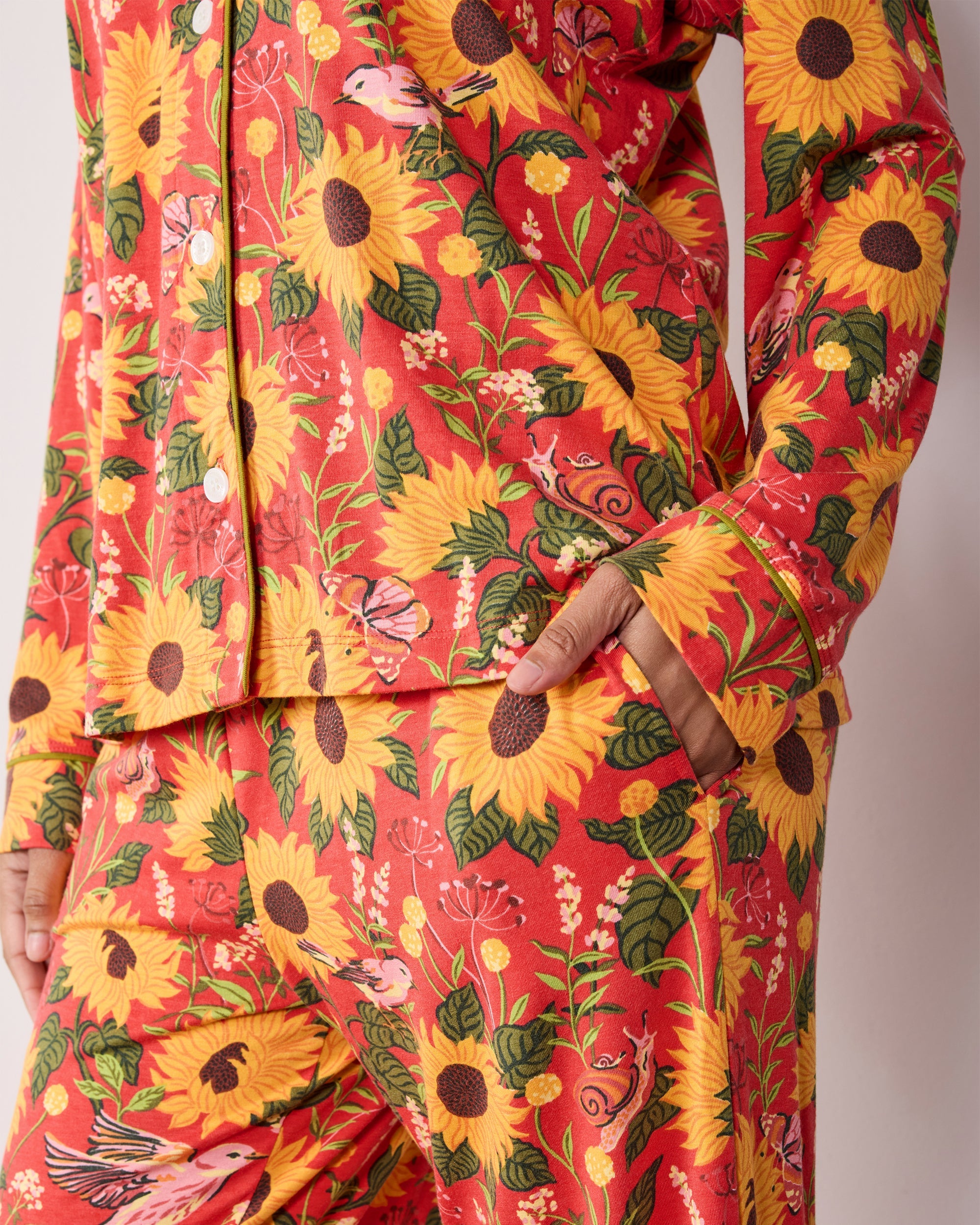 Autumn Sunflowers - Organic Pima Modal Knit Long PJ Set - Orange