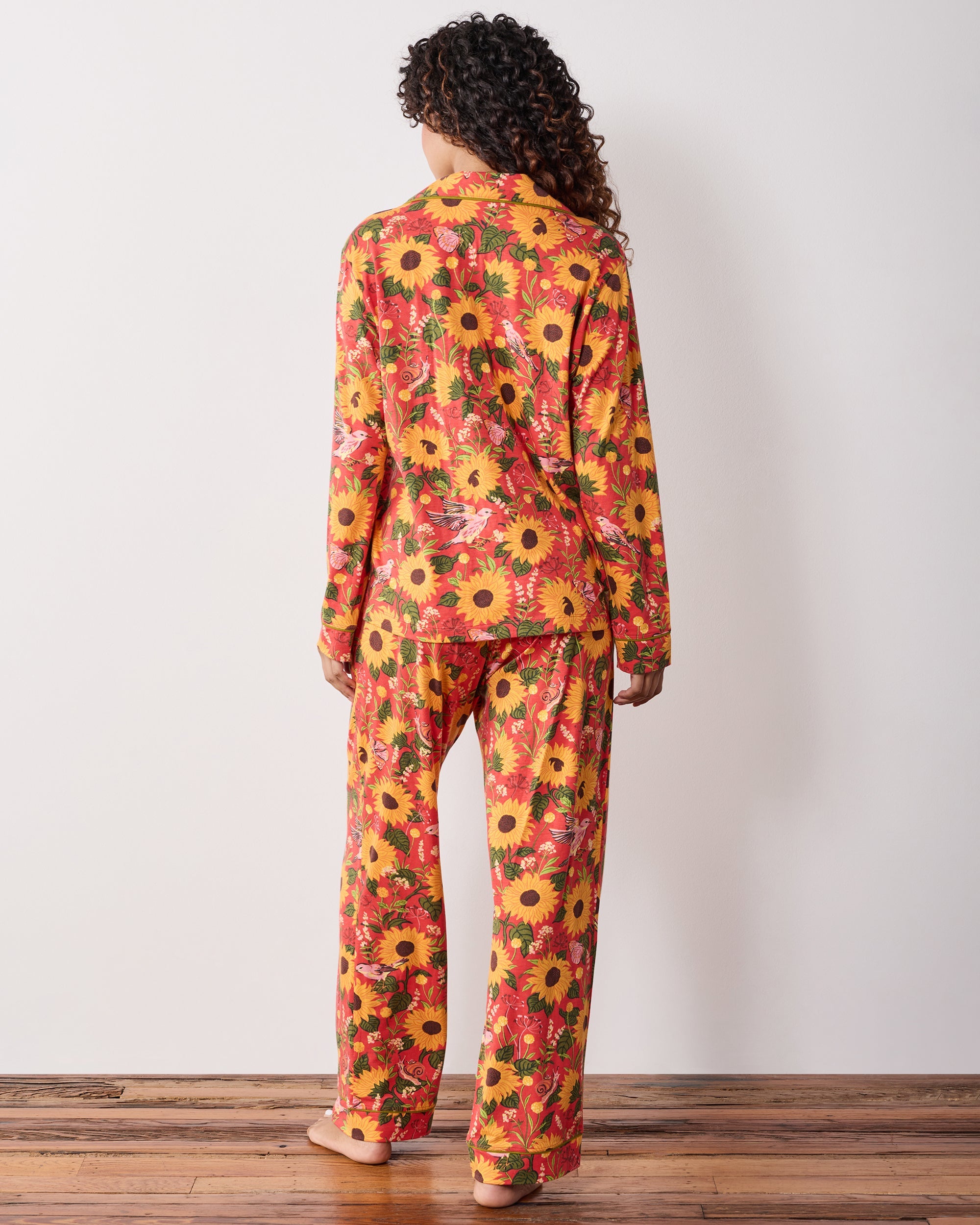 Autumn Sunflowers - Organic Pima Modal Knit Long PJ Set - Orange