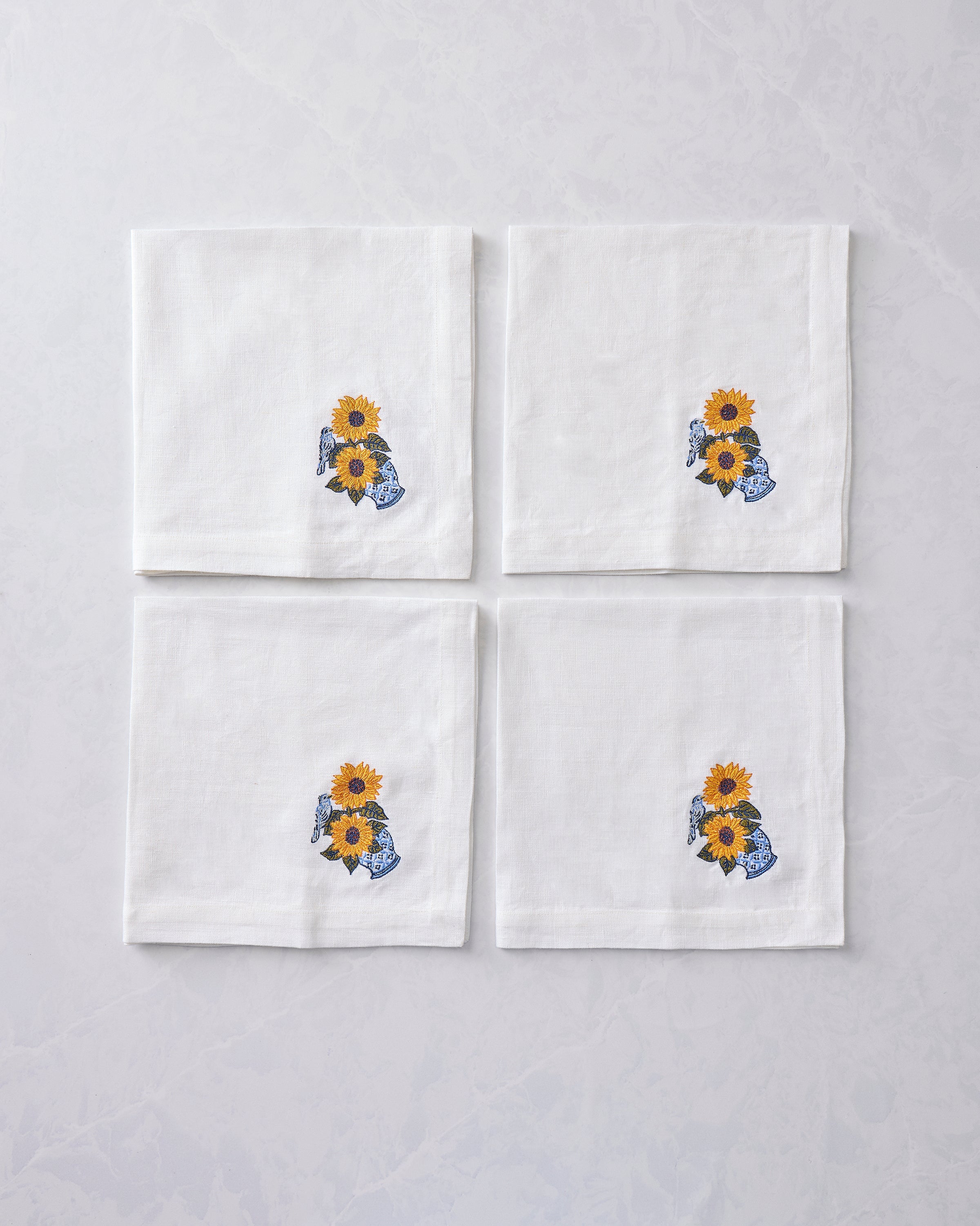 Autumn Sunflowers - Oversized Linen Napkins Set of 4 - Orange
