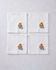 Autumn Sunflowers - Oversized Linen Napkins Set of 4 - Orange
