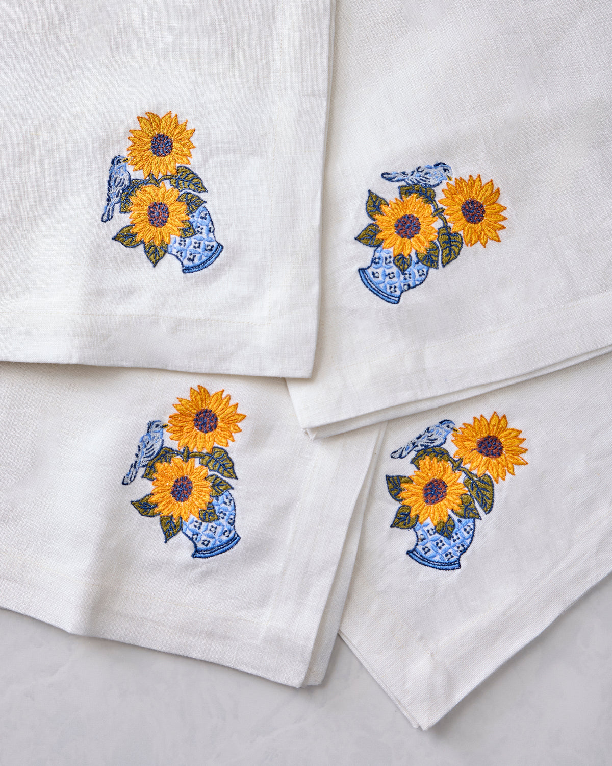 Autumn Sunflowers - Oversized Linen Napkins Set of 4 - Orange