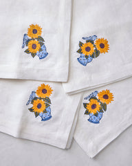 Autumn Sunflowers - Oversized Linen Napkins Set of 4 - Orange