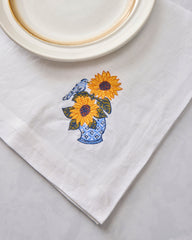Autumn Sunflowers - Oversized Linen Napkins Set of 4 - Orange