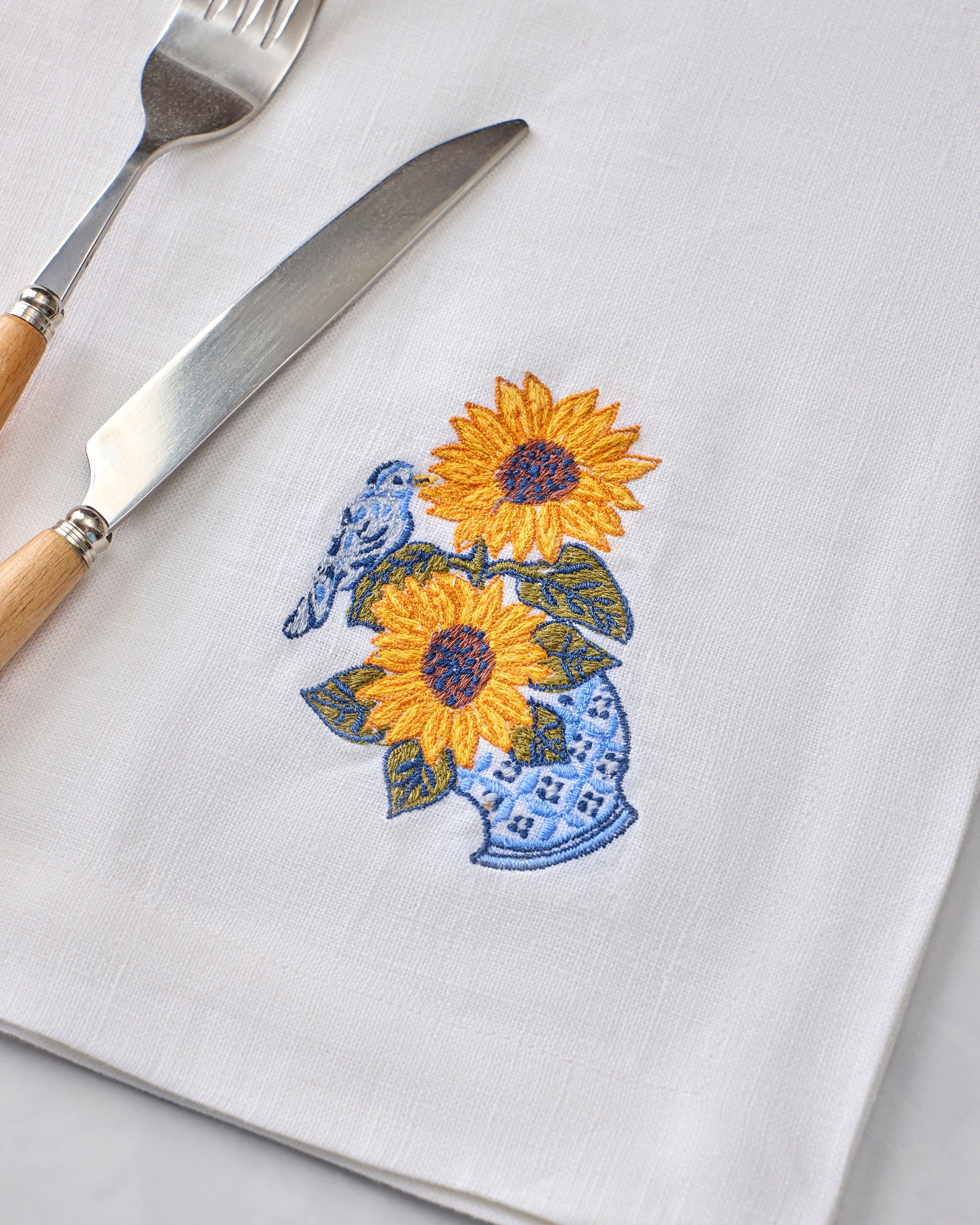 Autumn Sunflowers - Oversized Linen Napkins Set of 4 - Orange