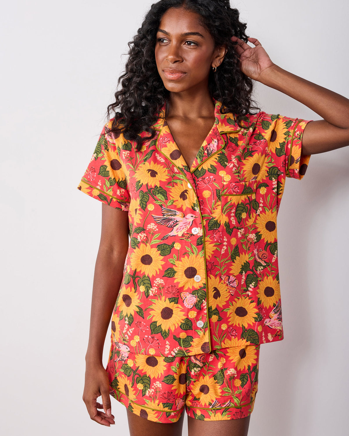 Autumn Sunflowers - Organic Pima Modal Knit Short PJ Set - Orange