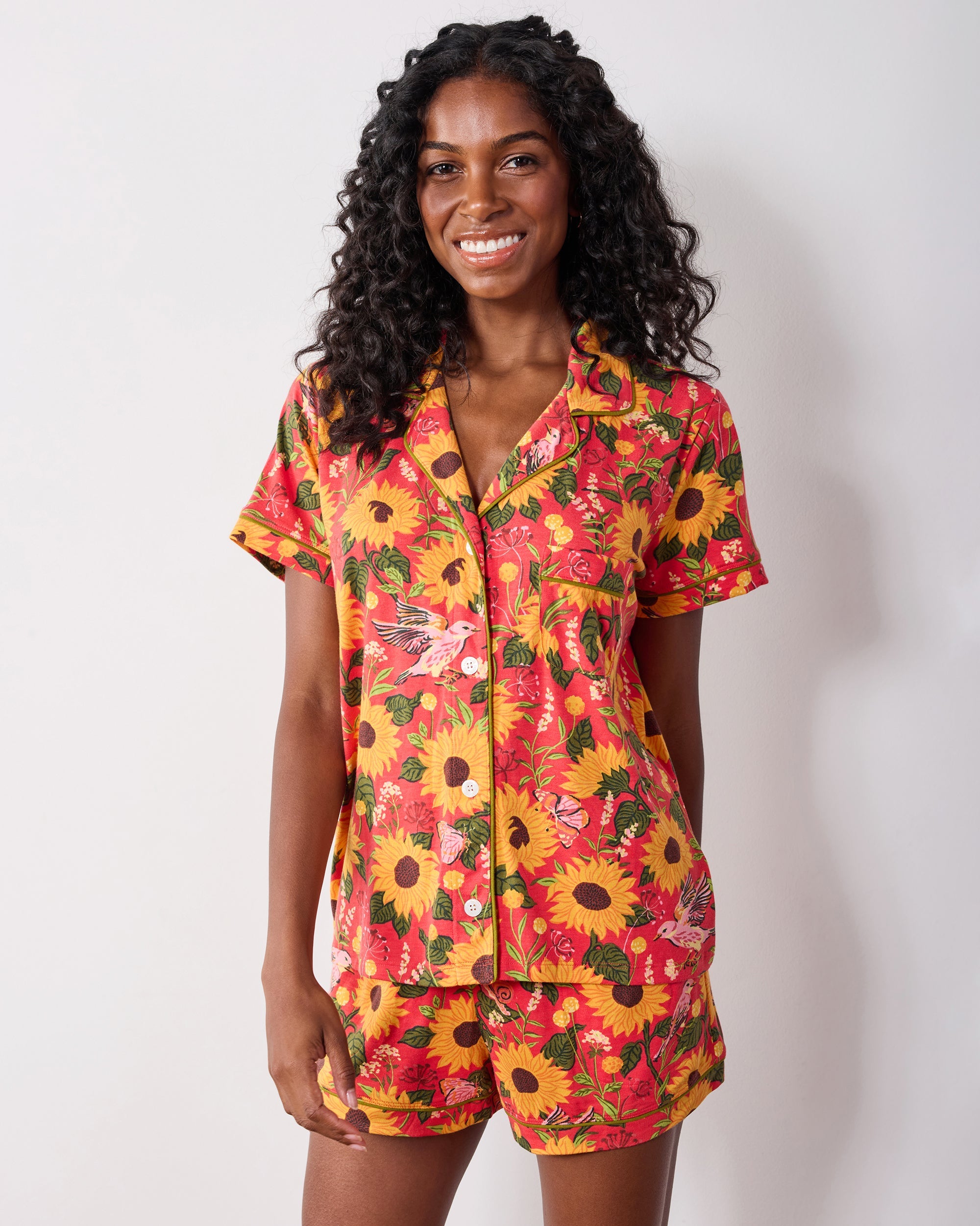 Autumn Sunflowers - Organic Pima Modal Knit Short PJ Set - Orange