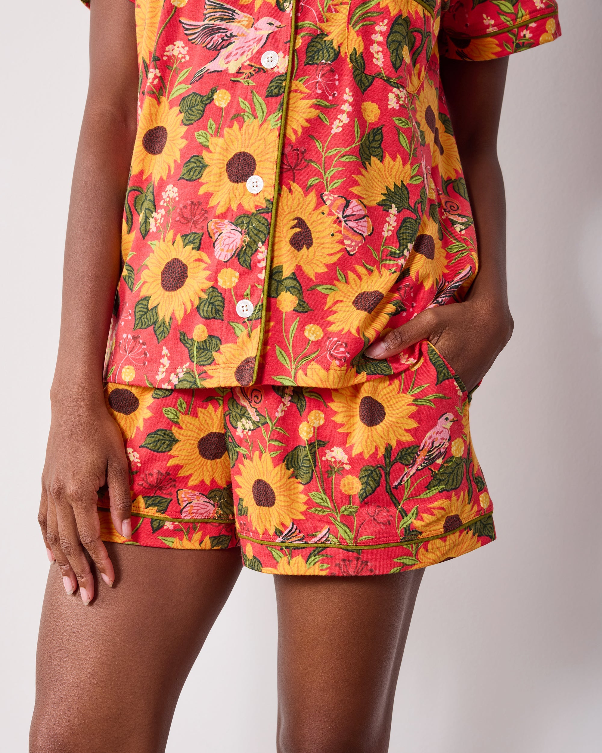 Autumn Sunflowers - Organic Pima Modal Knit Short PJ Set - Orange