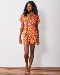 Autumn Sunflowers - Organic Pima Modal Knit Short PJ Set - Orange