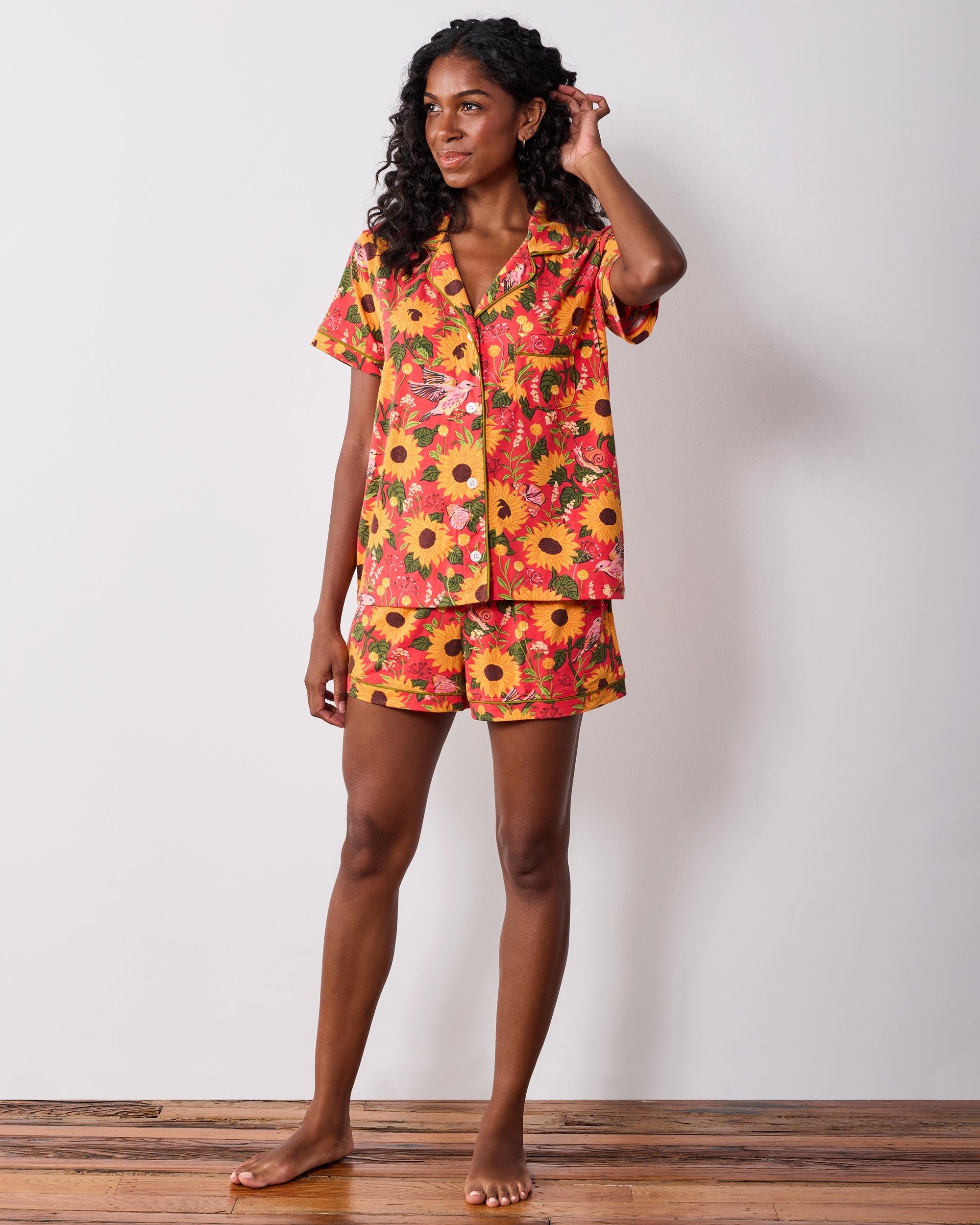 Autumn Sunflowers - Organic Pima Modal Knit Short PJ Set - Orange