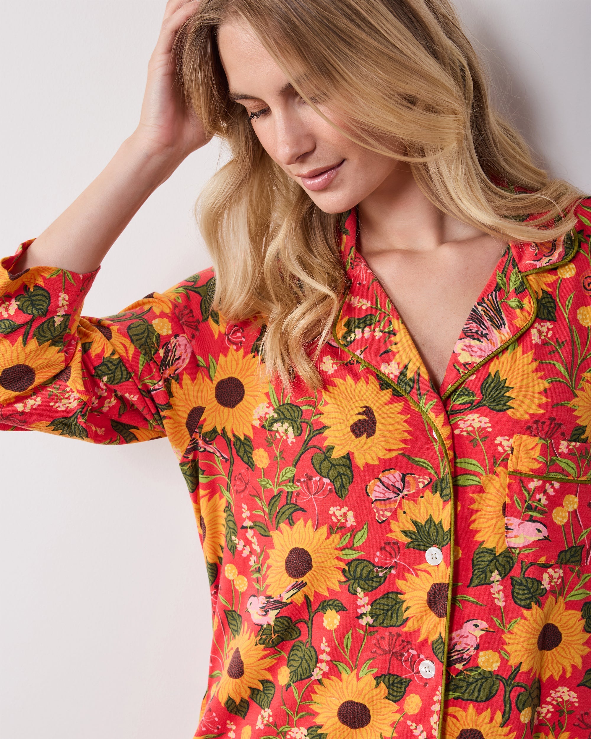 Autumn Sunflowers - Organic Pima Modal Knit Sleep Shirt - Orange