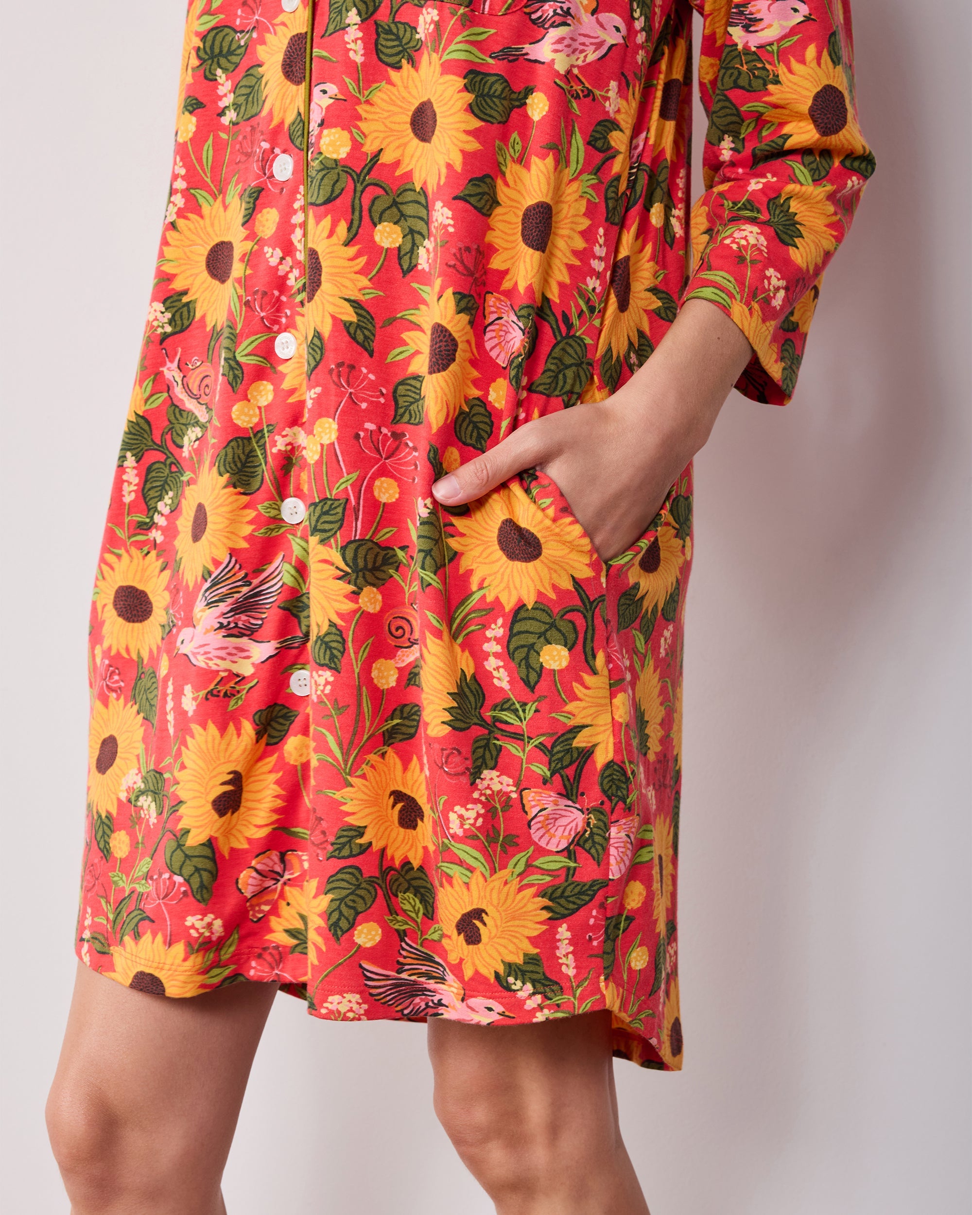 Autumn Sunflowers - Organic Pima Modal Knit Sleep Shirt - Orange