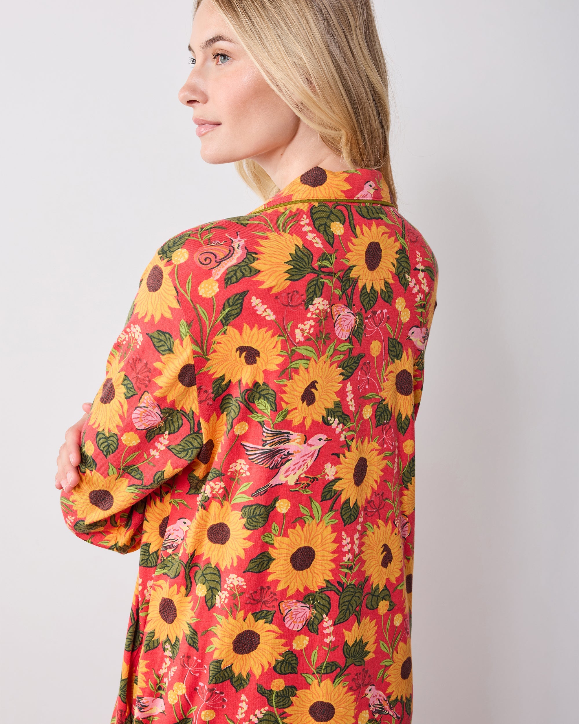 Autumn Sunflowers - Organic Pima Modal Knit Sleep Shirt - Orange