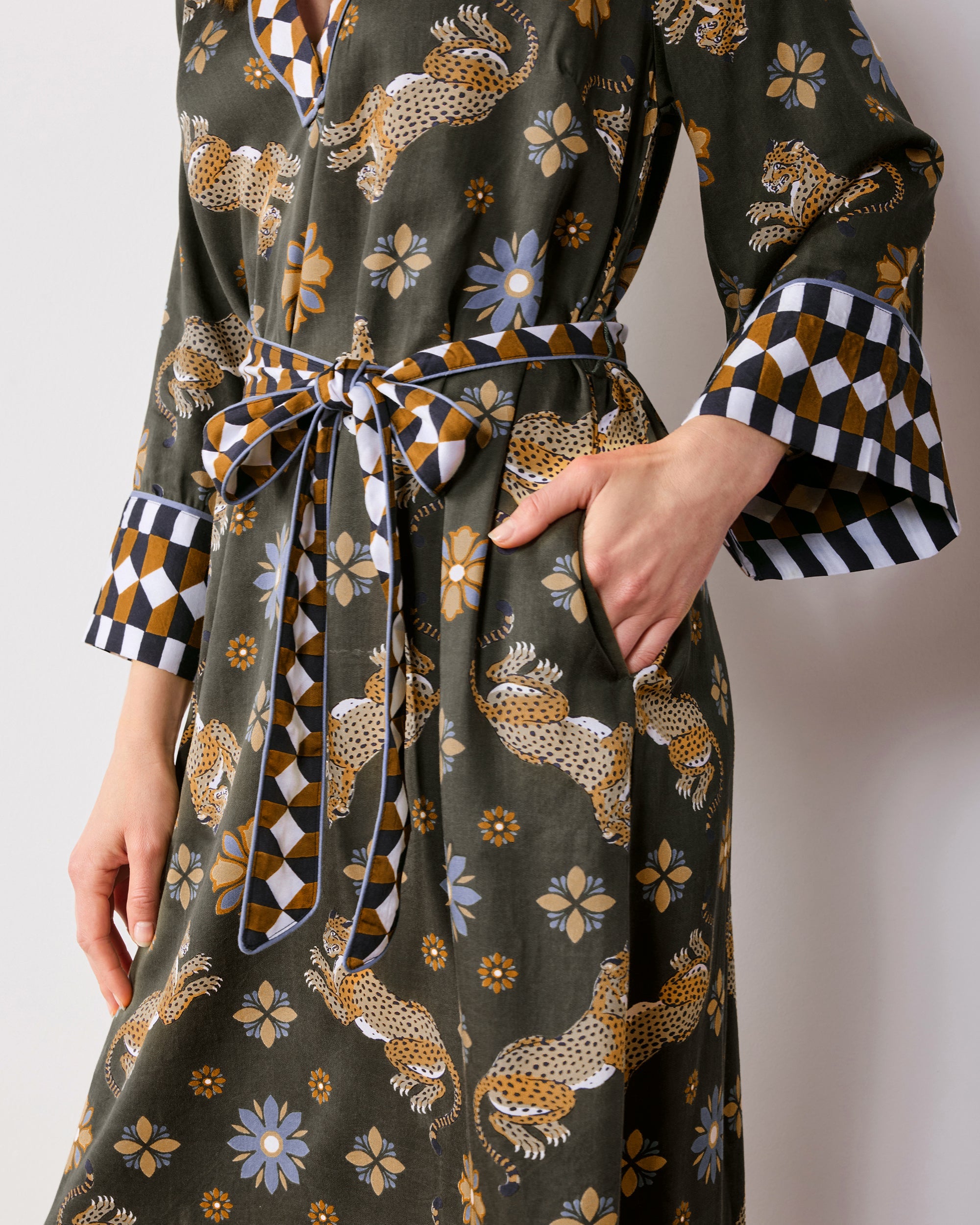 Bagheera Kaleidoscope - Eco Satin Kennedy Caftan - Olive