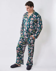 Champagne & Caviar - Men's Eco Satin Long PJ Set - Peacock Feather