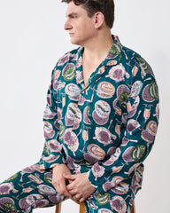 Champagne & Caviar - Men's Eco Satin Long PJ Set - Peacock Feather