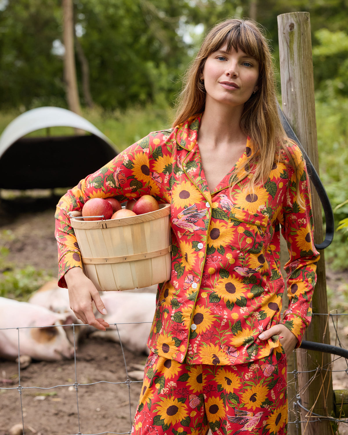 Autumn Sunflowers - Organic Pima Modal Knit Long PJ Set - Orange