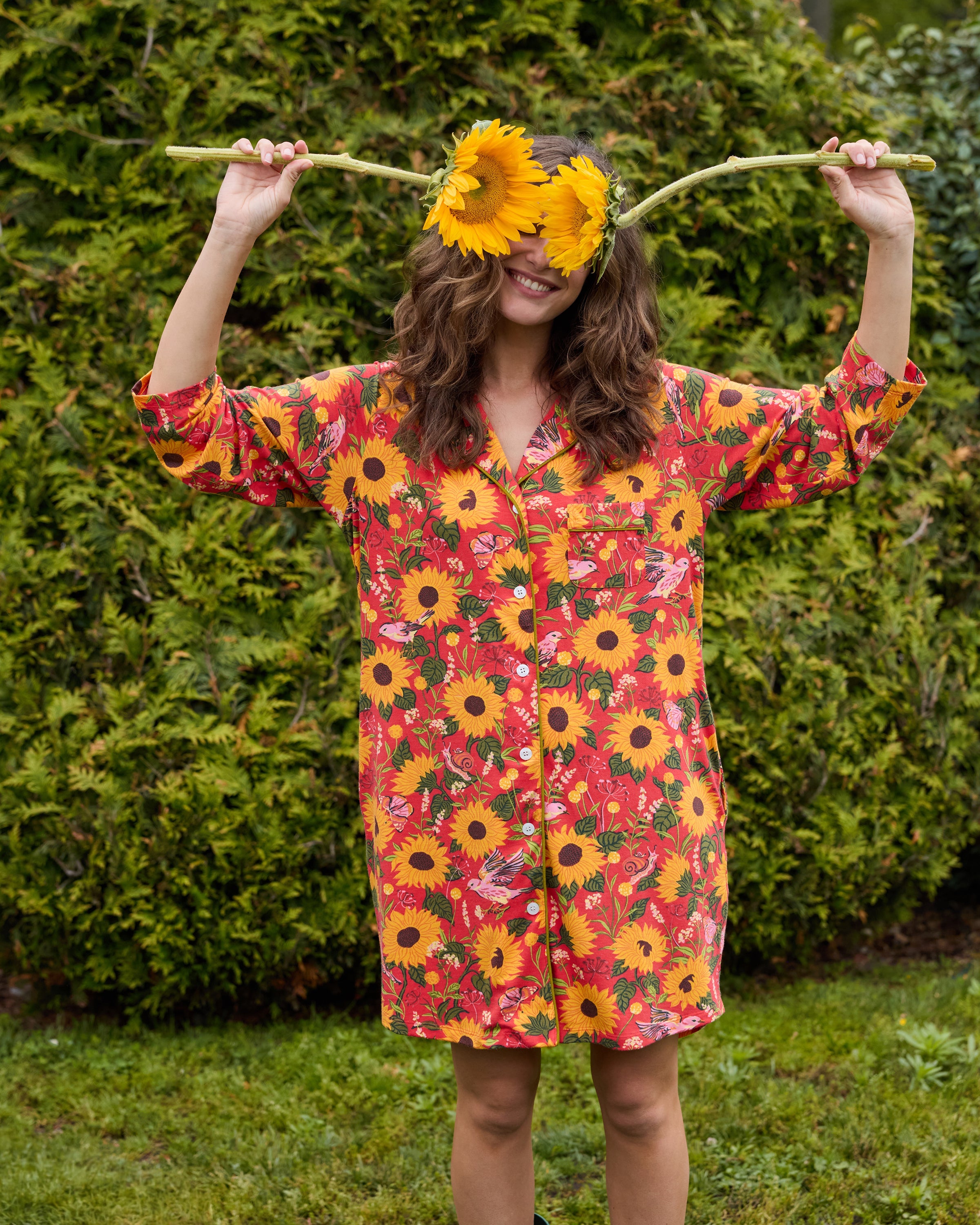 Autumn Sunflowers - Organic Pima Modal Knit Sleep Shirt - Orange