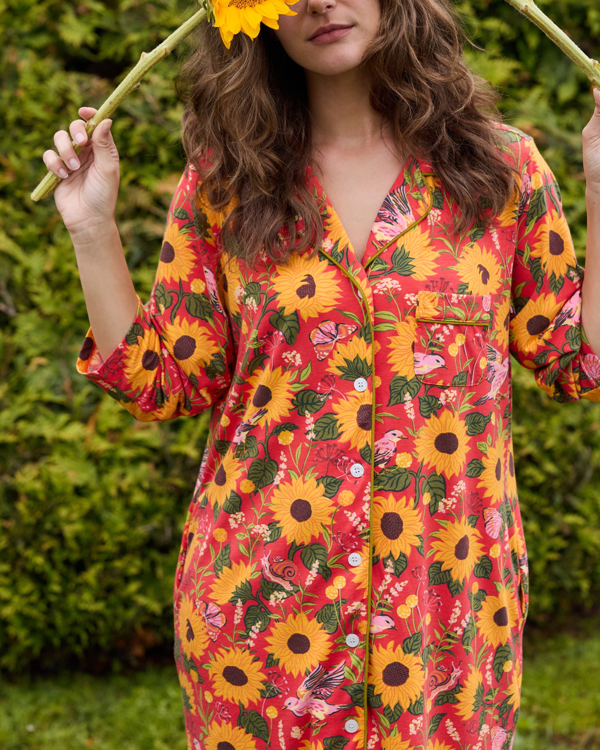 Autumn Sunflowers - Organic Pima Modal Knit Sleep Shirt - Orange