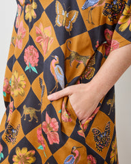 Botanical Checkerboard - Eco Satin Brigitte Nightgown Set - Caramel