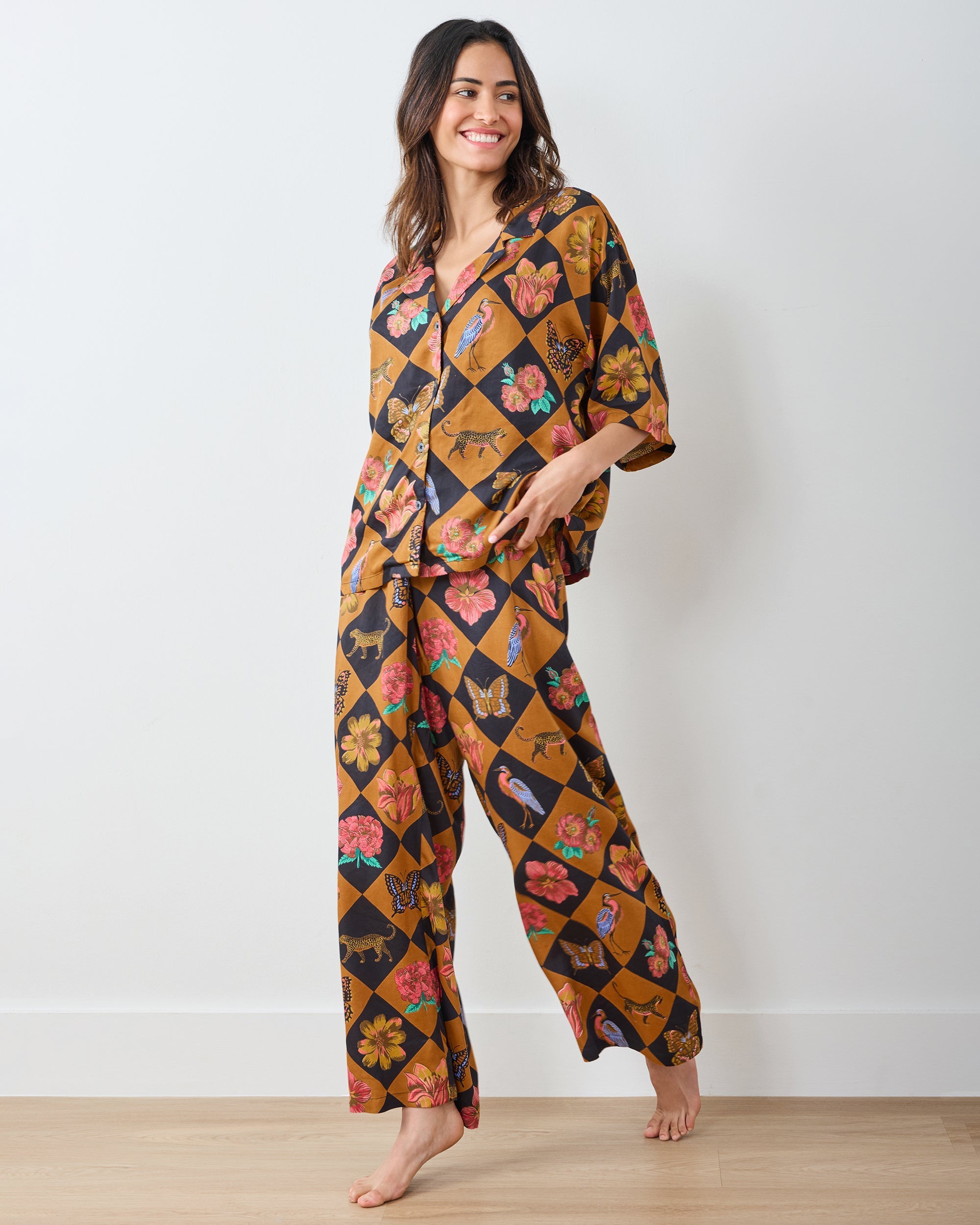 Botanical Checkerboard - Eco Satin Wildest Dreams Set - Caramel
