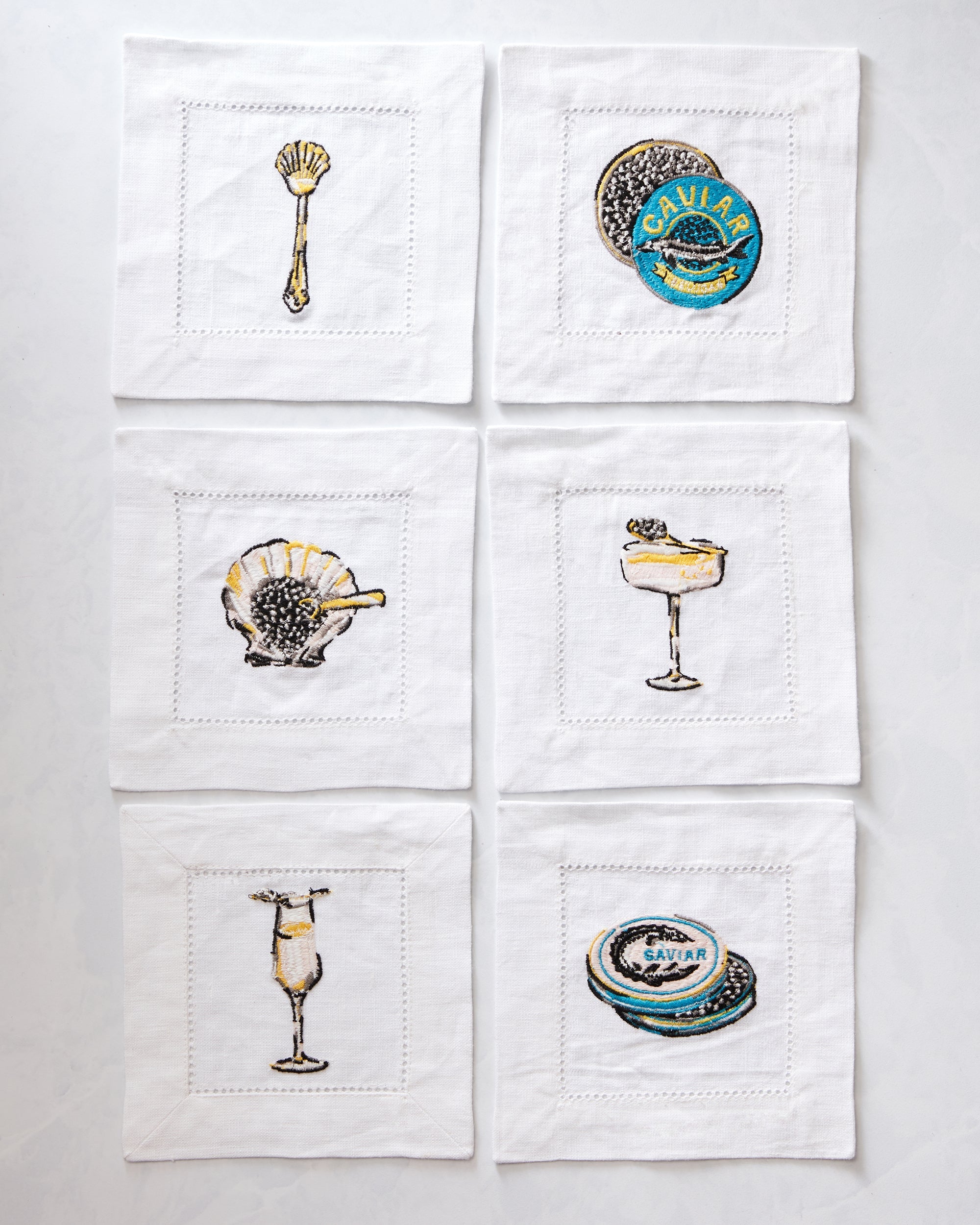Champagne & Caviar - Cocktail Napkins Set Of 6 - Cloud