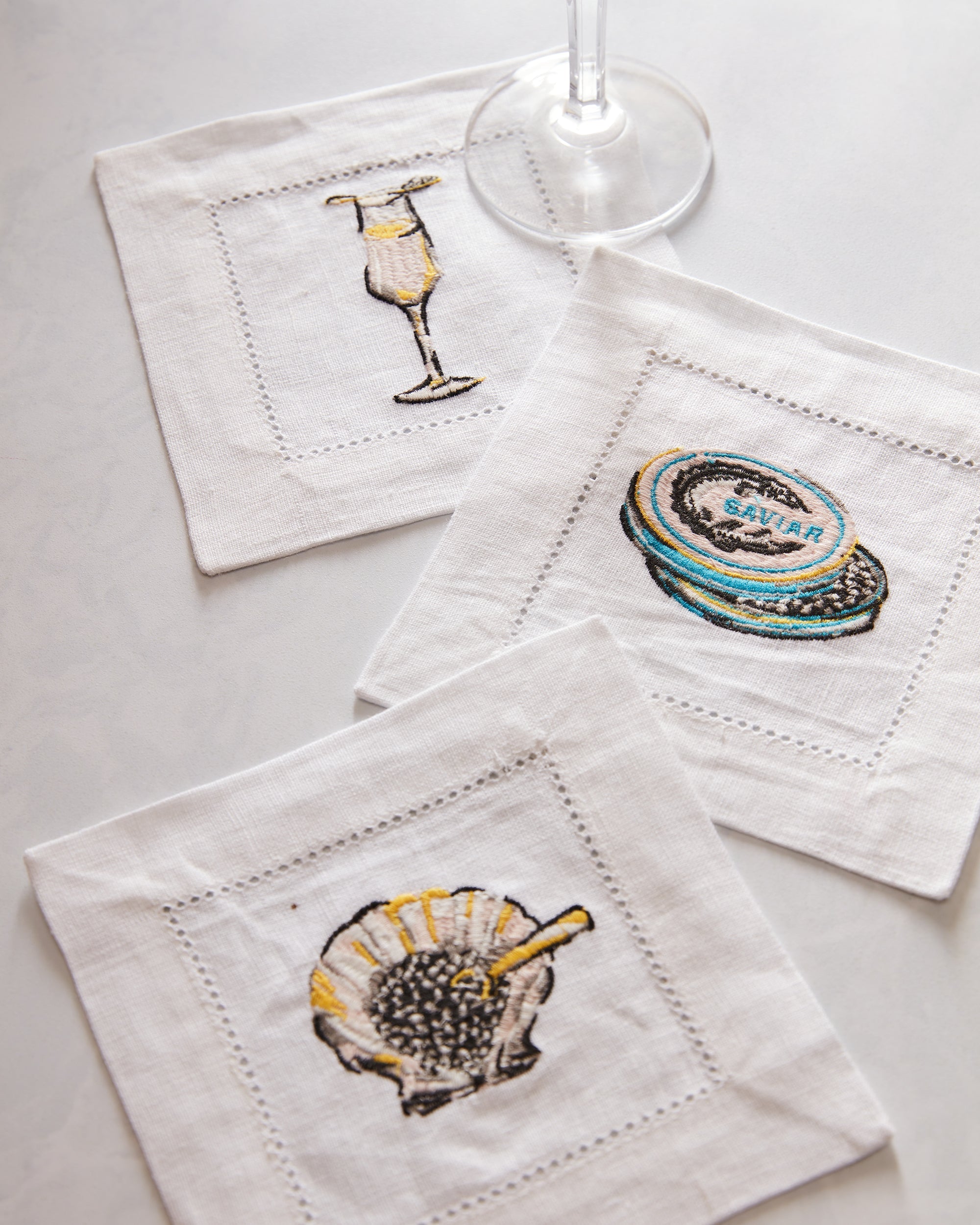 Champagne & Caviar - Cocktail Napkins Set Of 6 - Cloud