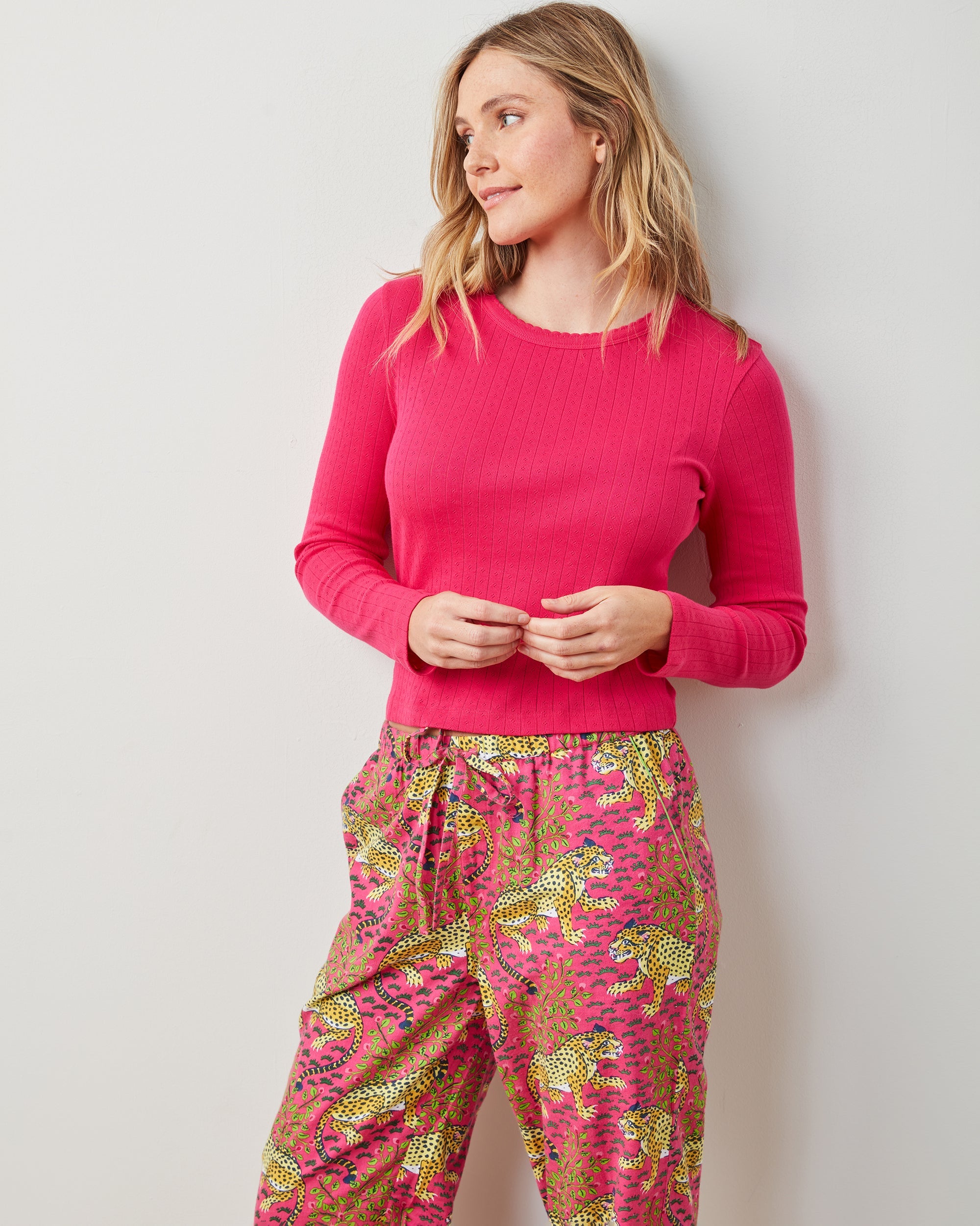 Bright Pink - Pointelle Long Sleeve - Shirt