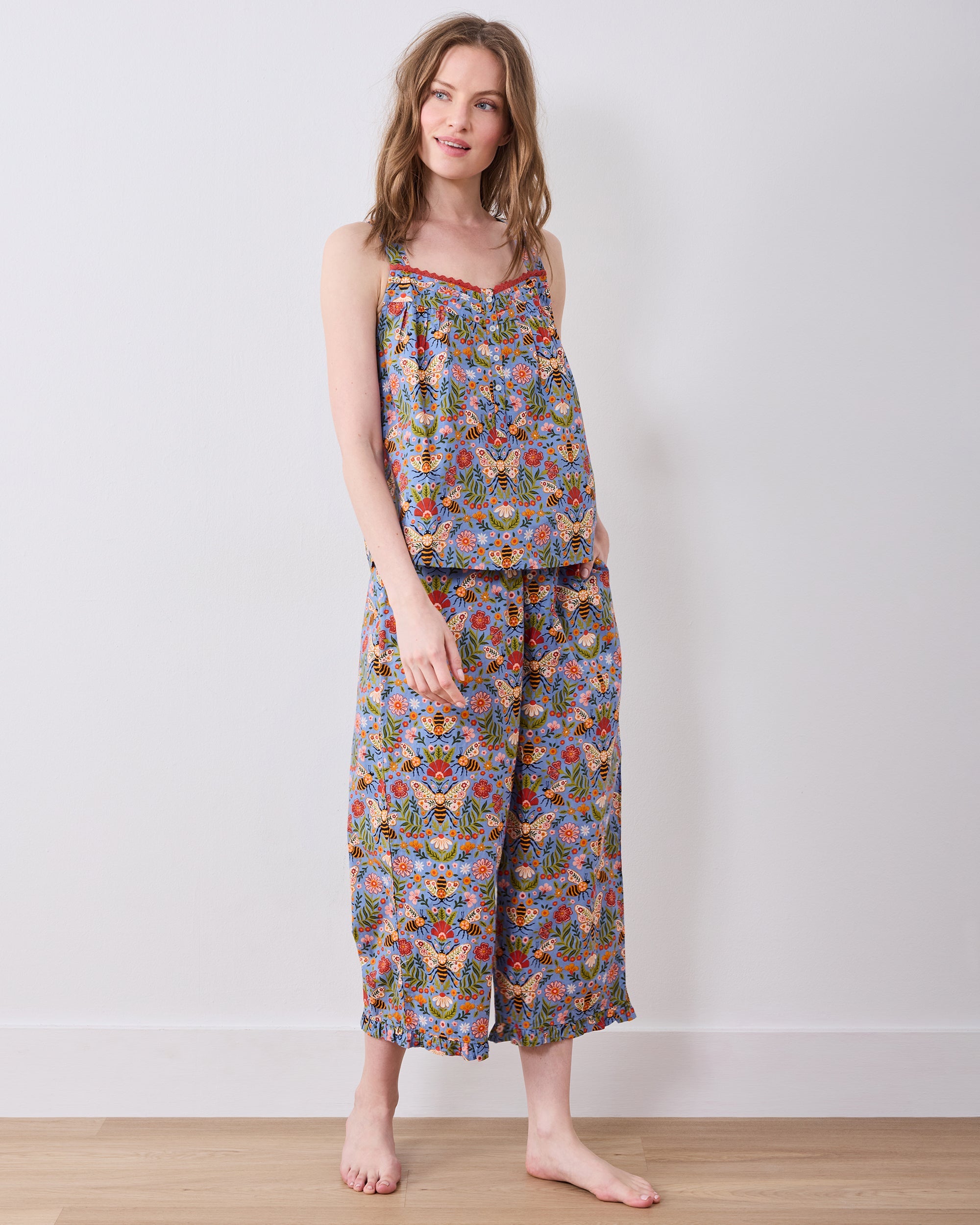 Bee Tapestry - Back To Bed Cropped Pant Set - Delphinium Blue