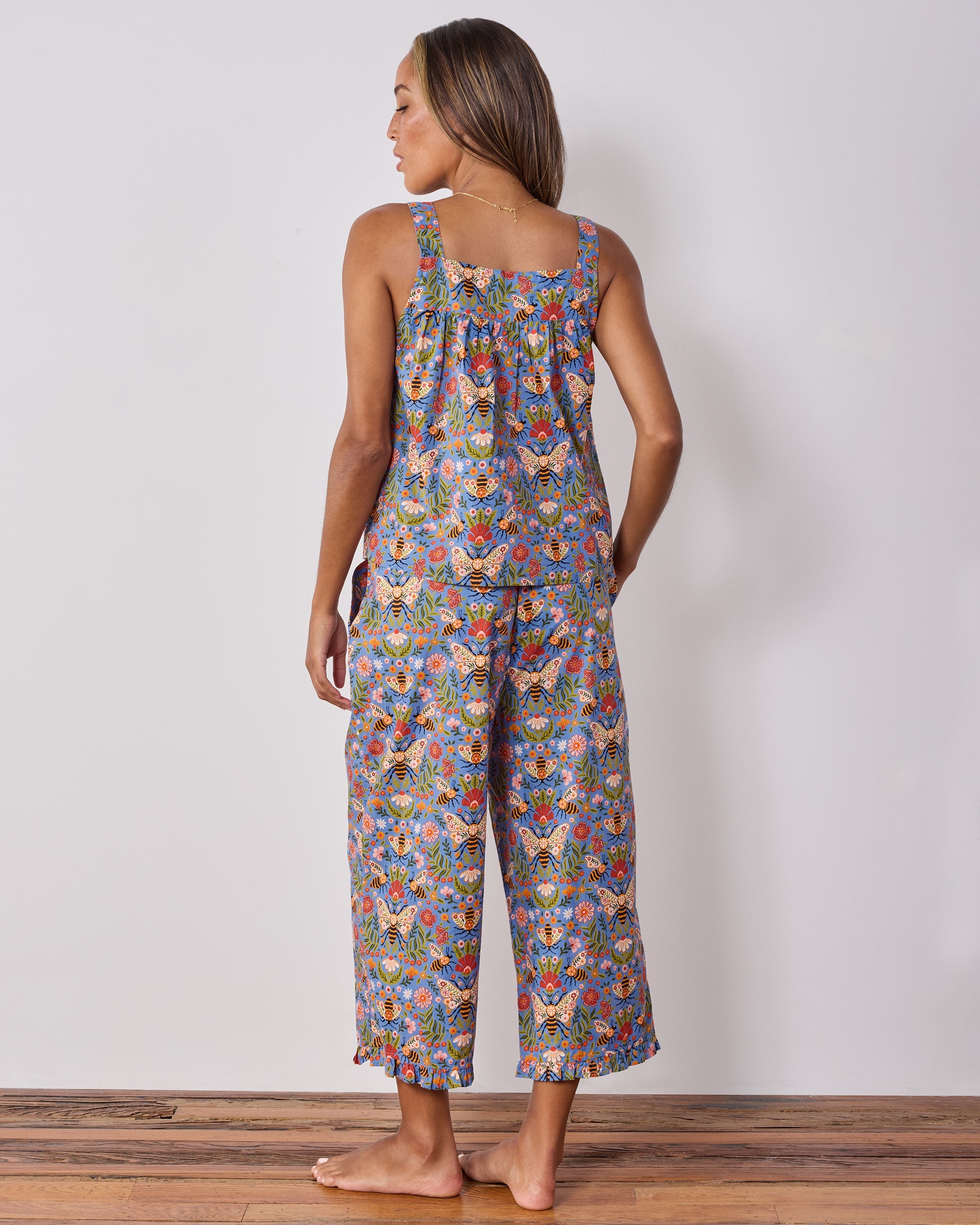 Bee Tapestry - Back To Bed Cropped Pant Set - Delphinium Blue
