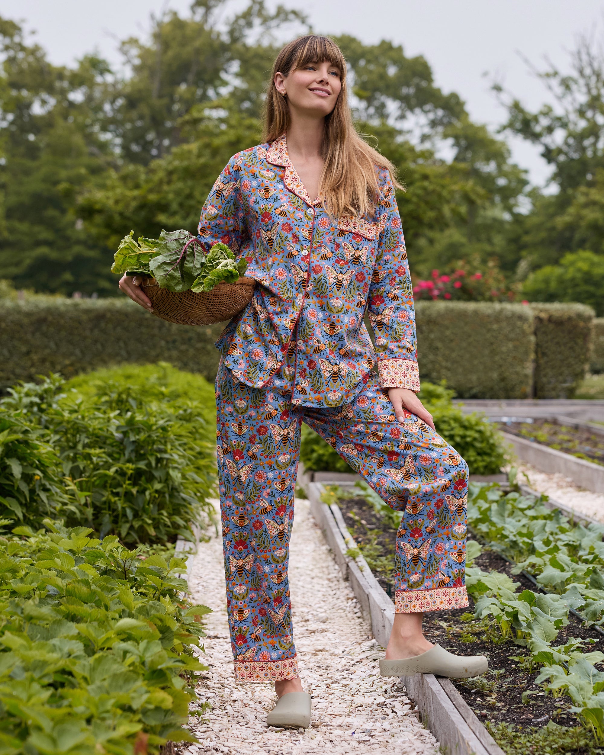 Bee Tapestry - Long PJ Set - Delphinium Blue